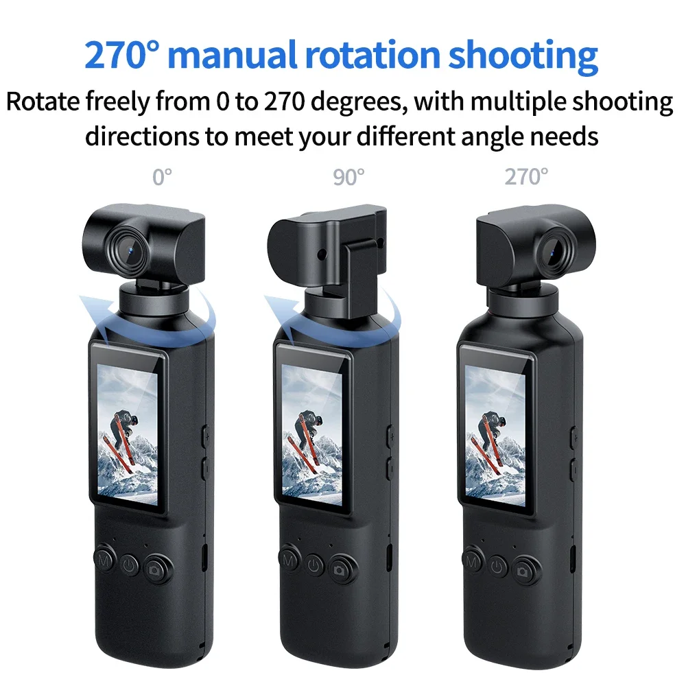 كاميرا فيديو محمولة 4K/2K، كاميرا عمل شحن بعدسة قابلة للدوران، مسجل للسفر والحفلات، كاميرا مدونة فيديو رياضية خارجية