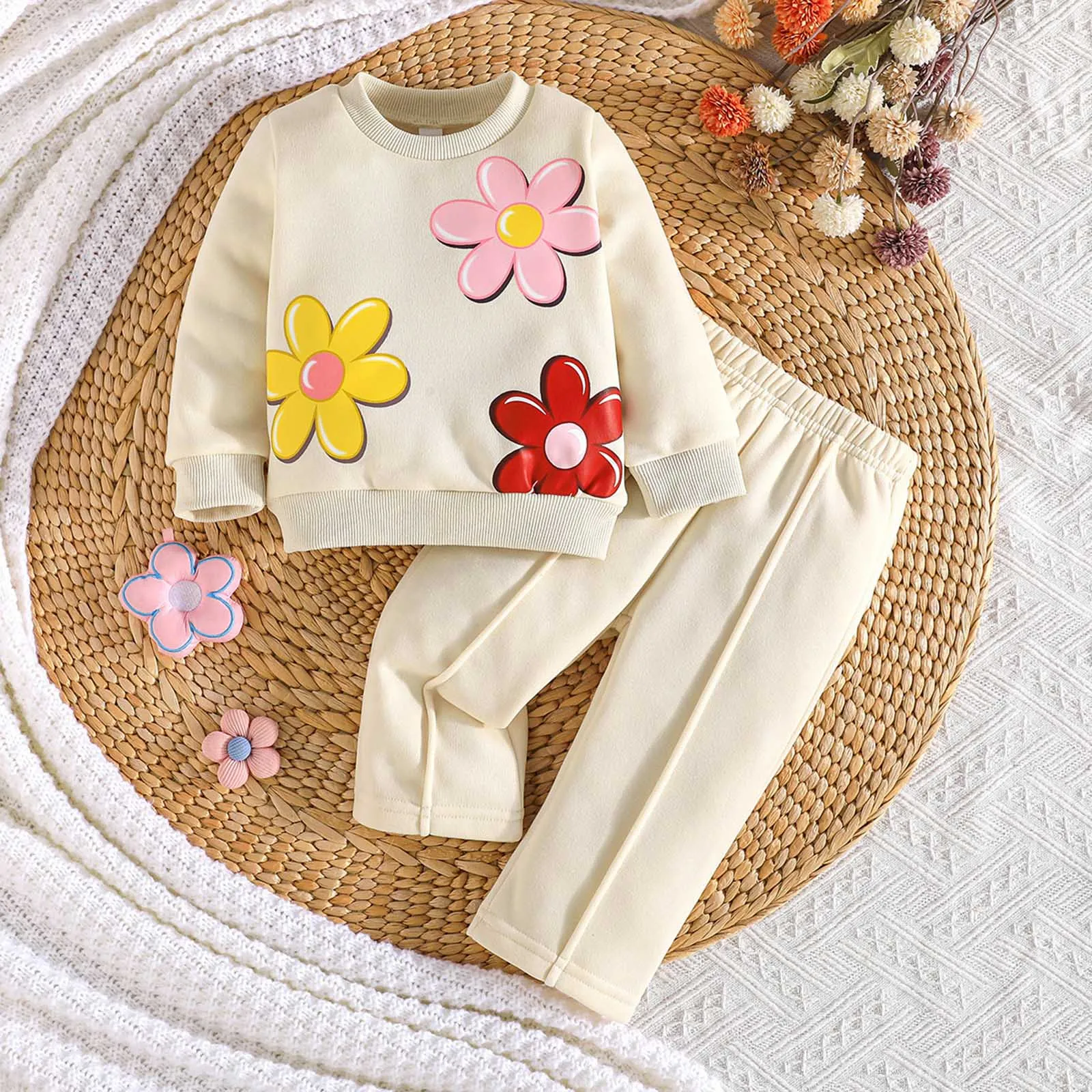 

Checke Outfits Baby Girl Floral Print Long Sleeved Set Soft Skin Friendly For Children Baby Girl Mint