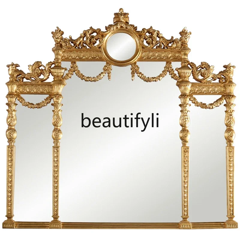 

Light French Villa Large Fireplace Mirror Decorative Entrance Mirror Golden European Luxury Restaurant Mirror Special Shape