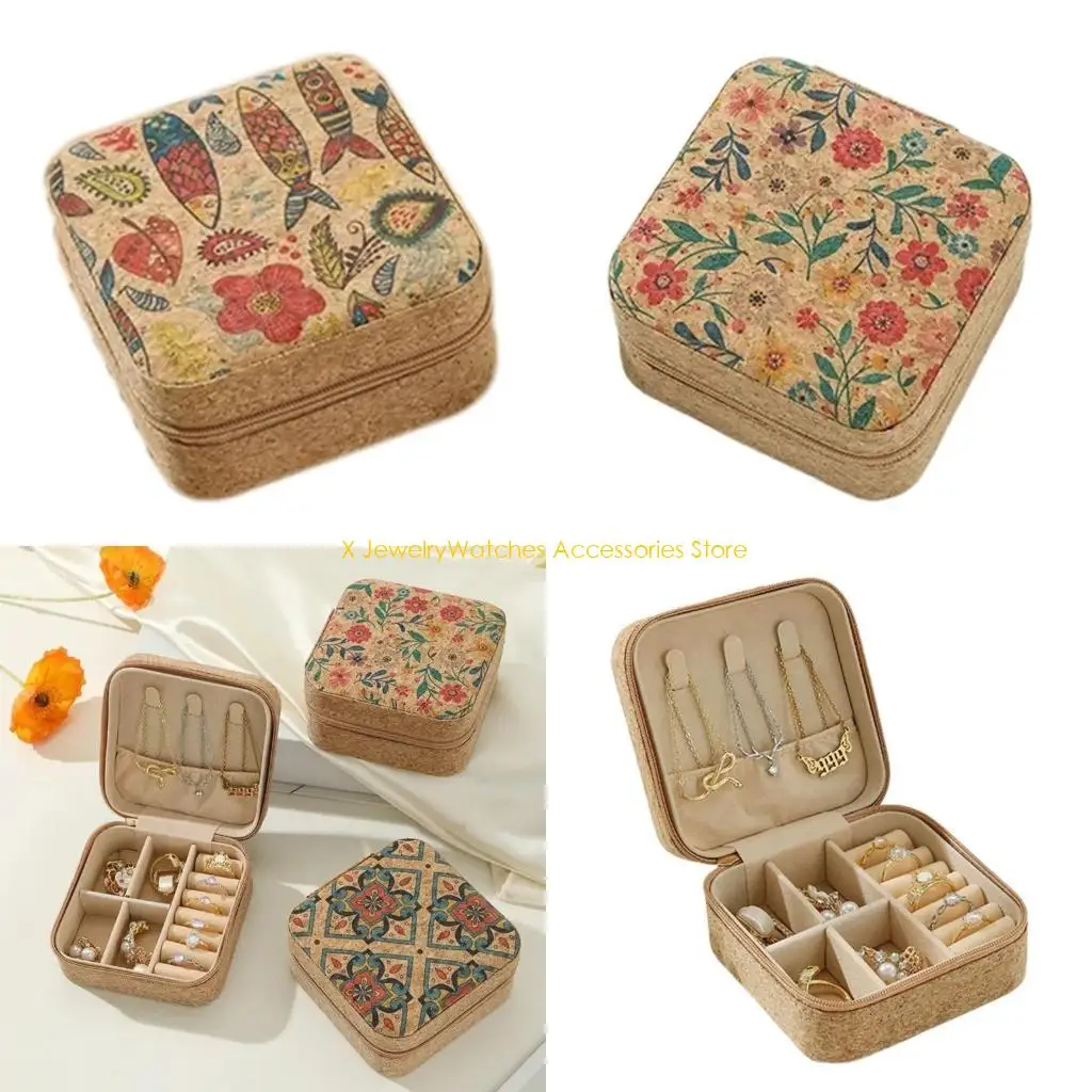 

31KD Travel Necklace Storage Box Elegant Jewelry Case Necklace Cork Texture Suitable for Necklace Earrings Jewelry