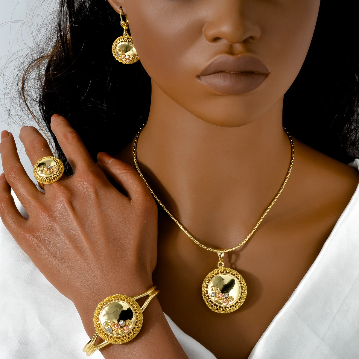 ZEADear Gold Color Jewelry Sets Colorful CZ Zircon Pendant Necklace Bracelet Earring Rings For African Nigerian Wedding Gifts