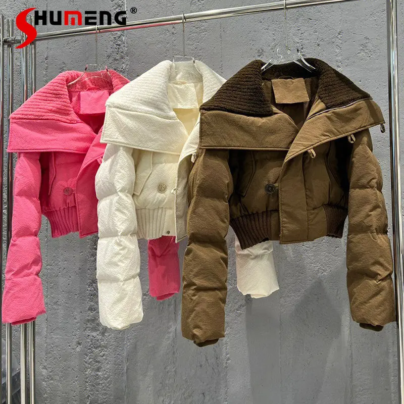 

Short Cotton Jacket for Women Autumn and Winter New Thickened Warm Lapel Western Style Long Sleeve Parkas All-Matching Coat