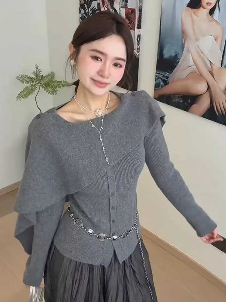 

ay Asymmetrical Cloak Ne Knitted Sweater Women's Faion Ele Slimming Autumn Winter New Arrival Premium Feeling