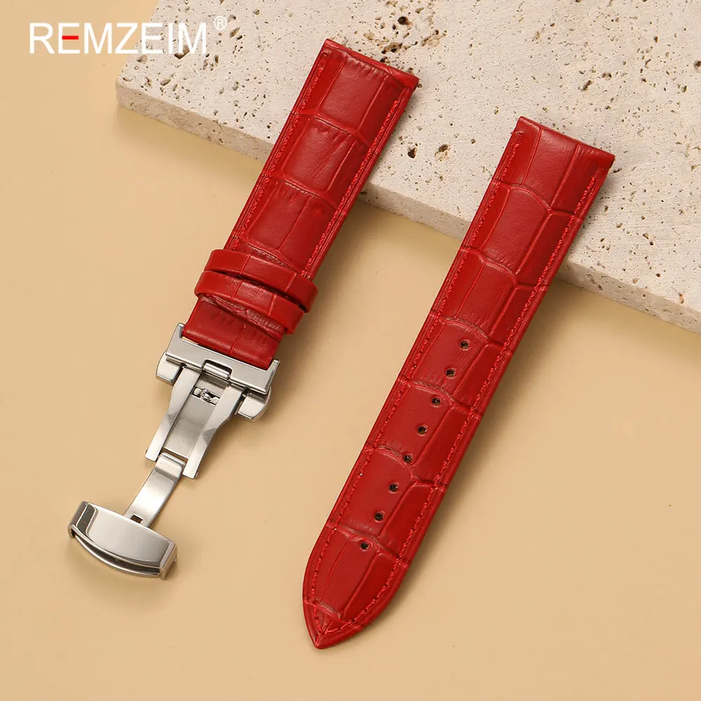 Lässiges Leder-Uhrenarmband mit Bambusmuster und Schmetterlingsverschluss, 18mm 20mm 22mm, für den täglichen Freizeitgebrauch, Ersatz-Uhrenband