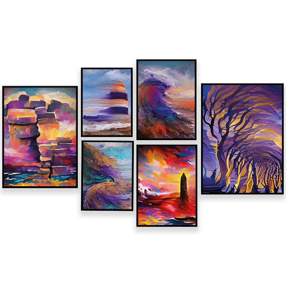 Northern Ireland, Antrim, Hook Head Lighthouse, Dark Hedges Abstract, Black Arches, Giants Causeway Abstract Art Poster