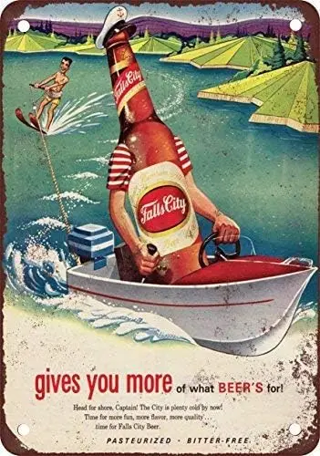 

Металлическая табличка в винтажном стиле Unoopler Falls City Beer and Waterskiing, репродукция, 2 шт.