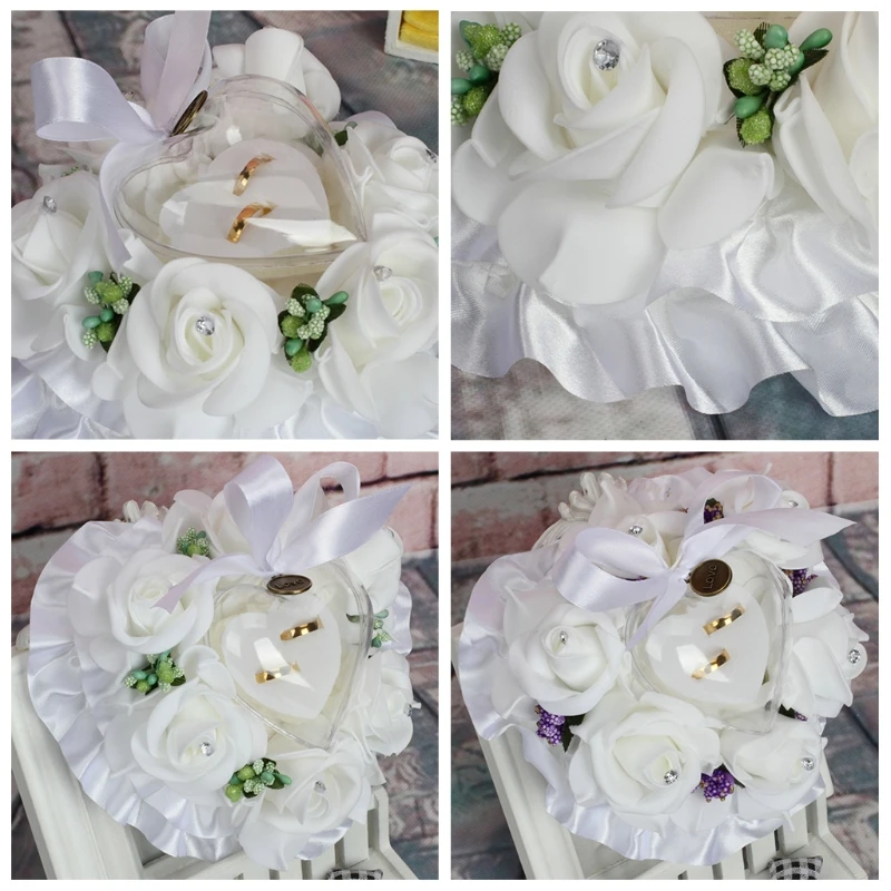

Exquisite Wedding Ring Box Ring Bearer Pillow Ring Bearer Cushion for Wedding Party Green Flower Decor Pillow