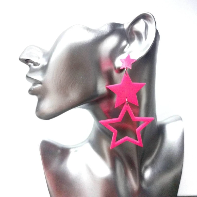 Star Earrings for Women Neon Color Hollow Star Dangle Earrings Sparkle-Star Drop Earrings Jewelry Gift Valentines Day