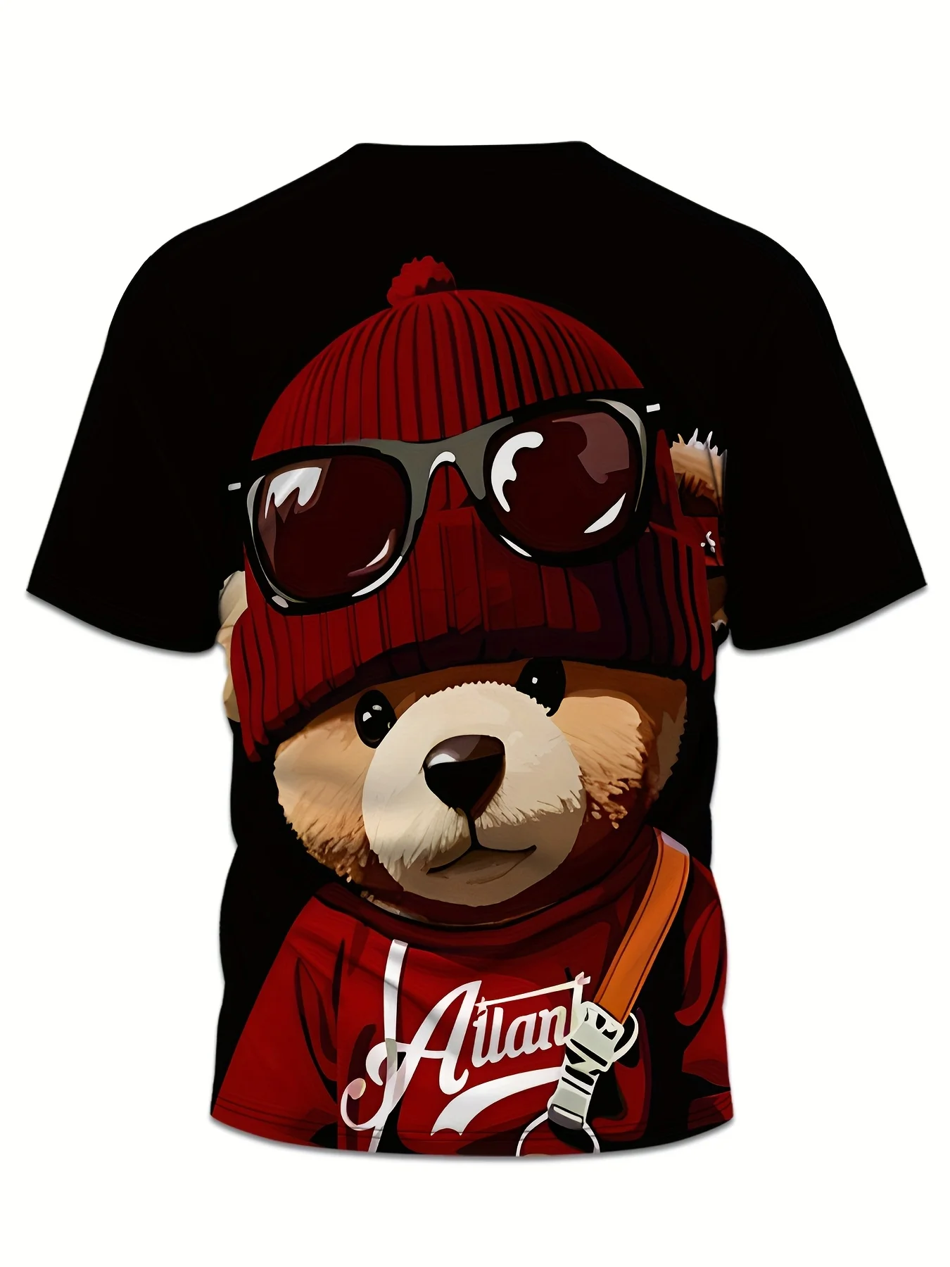 يتميز البدلة الرجالية الصيفية الجديدة لعام 2025 تي شيرت وشورت برقبة دائرية مطبوع عليه دمية دب ريترو، ملابس رجالية من البوليستر المحبوك #3