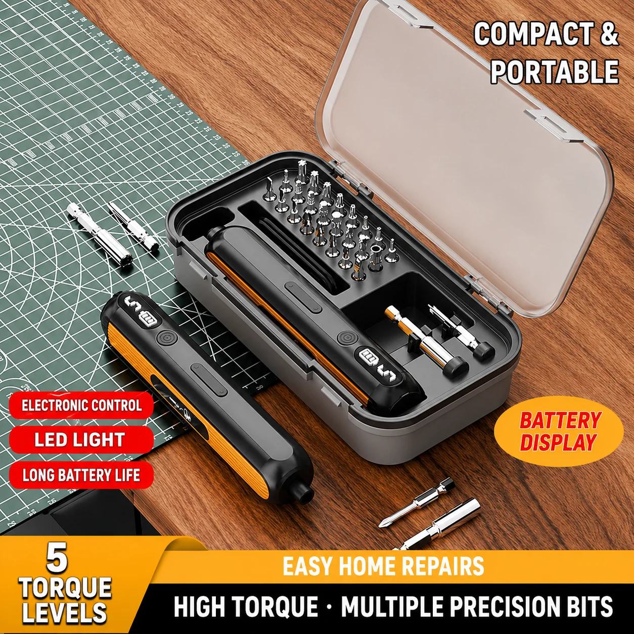 26-Piece 5-Level Electric Screwdriver Set, Type-C Rechargeable Precision Repair Tool with LED and Battery Display