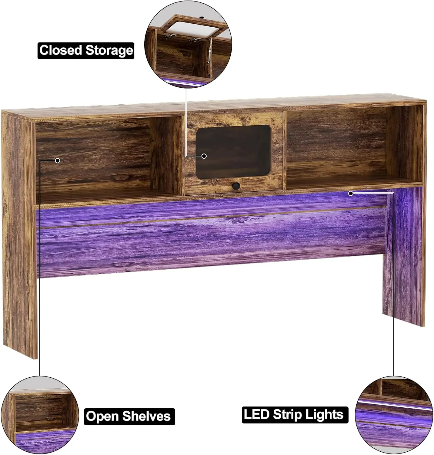 Mesa Unikito em forma de L com gavetas, mesa de escritório de 60 polegadas com tomada de energia e luzes LED, mesa de computador de canto resistente com gaiola