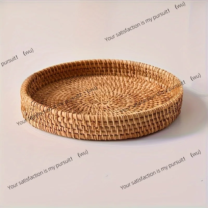 Hand-woven Japanese bread basket, steamer fruit basket, living room household round tray storage basket