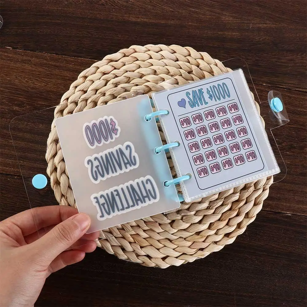 Waterproof $1000 Money Savings Challenge Binder PVC Mini Budget Binder Mini Budget Binder Notebook Button Closure Pink/Blue
