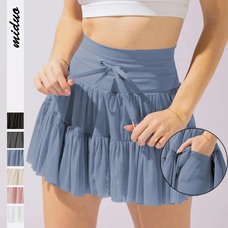 High Waist Safety Pants for Women's Skirts Spring Summer New Style Anti-Light Short Pleated Skirts Sexy Girls Nylon Fabric