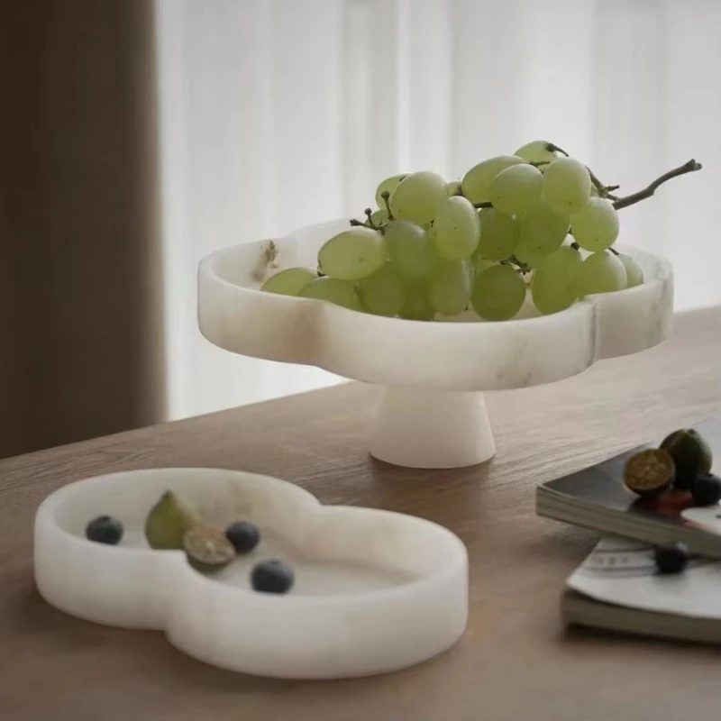 Modern natural marble tray creative home living room desktop storage jade fruit tray decorative ornaments