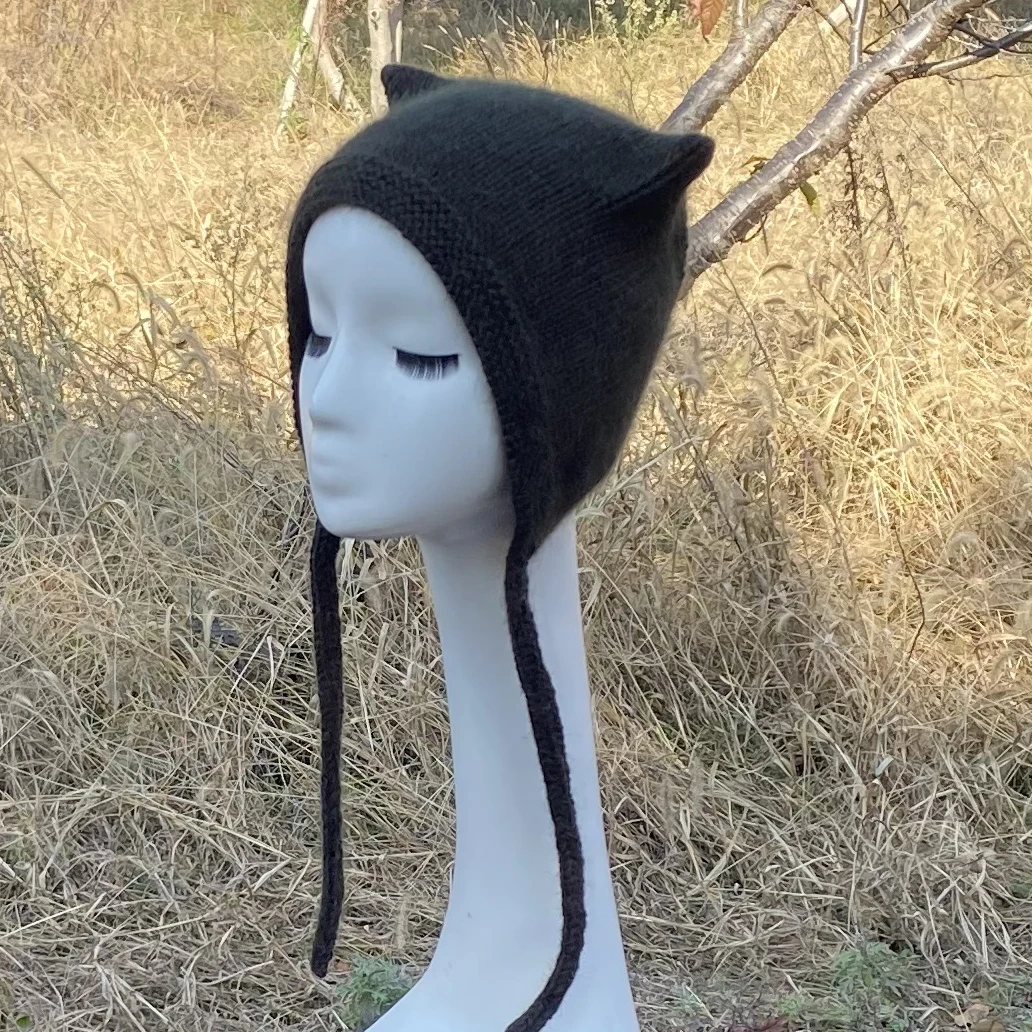 2026 Winter Black Beige White Hat Unique Handmade Female Girl Cute Earflap Hat New Fashion Warm Fluffy Beanies Skullies