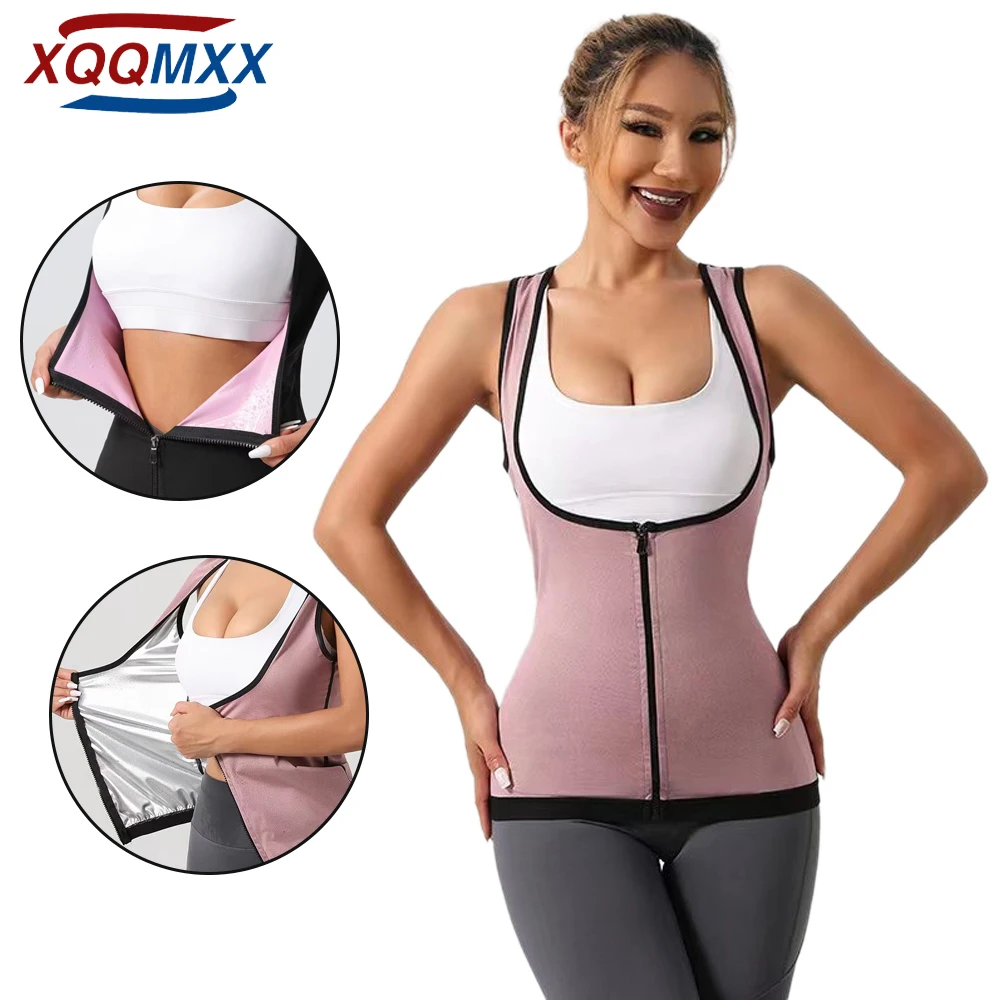 XQQMXX-traje de Sauna de 1 piezas para mujer, chaleco entrenador de cintura para mujer, camiseta sin mangas para el sudor, moldeador con cremallera