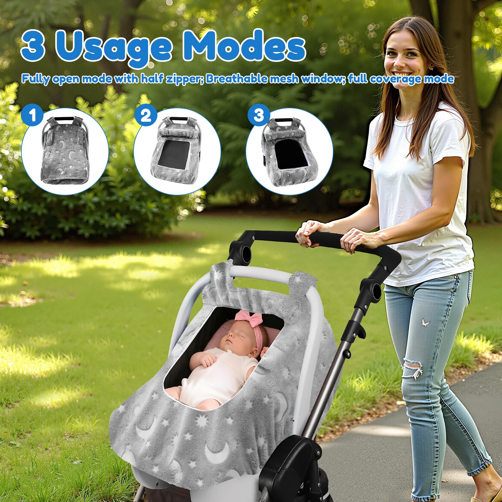 غطاء مقعد سيارة عالمي للأطفال من الفلانيل الناعم غطاء مظلة مقعد السيارة مع نافذة شبكية قابلة للتنفس لحديثي الولادة والبنات والأولاد #5