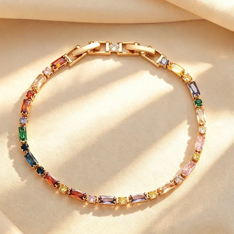 925 Sterling Silver Light Luxury Premium Color Zircon Bracelet Birthday Party Anniversary Gift Daily Wear