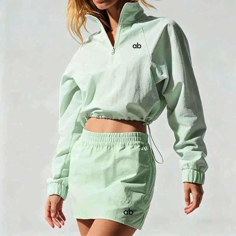 Women's 2 Pcs Yoga Sets Sun Protection Outdoor Sportswear Half Zip Crop Jacket Shorts for Hiking Golf Tennis Running Fitness