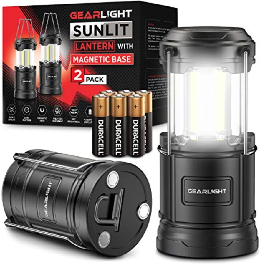 

GearLight Camping Lantern 2 Portable LED Battery Powered Lantern with Magnetic Base and Foldable Hook for Emergency Use or Camp