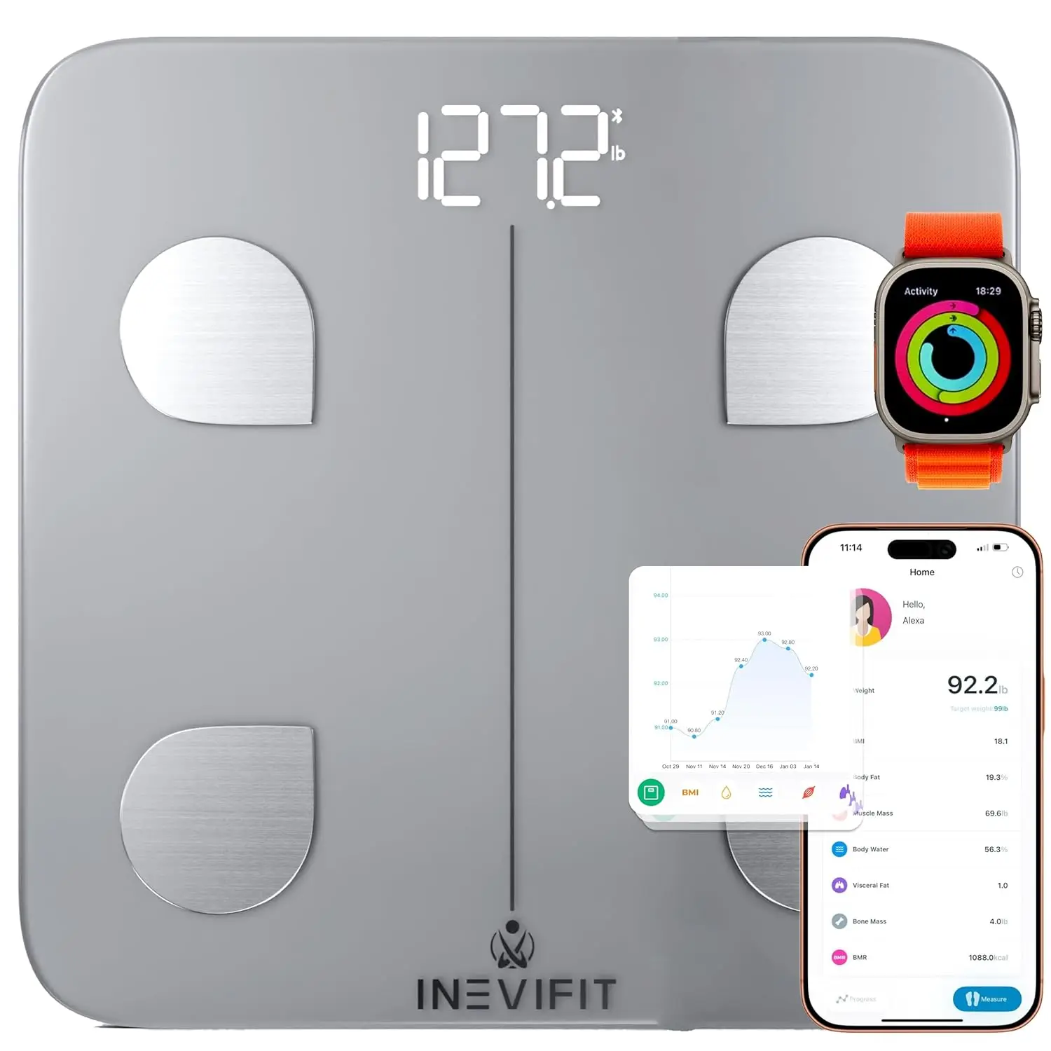 

Smart Bluetooth Body Fat Scale, Accurate Digital Bathroom Analyzer for Weight, Fat, Muscle & More, Silver