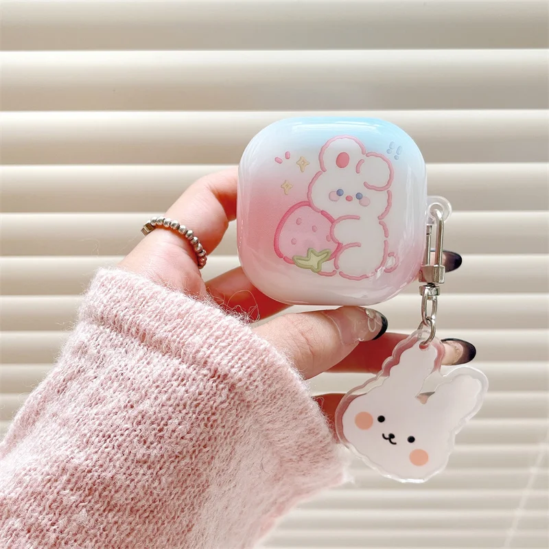 حافظة سماعات أذن لطيفة لهاتف سامسونج جالاكسي Buds FE/Buds 2 Pro/Buds 2/Buds Live/Buds pro، غطاء سماعة رأس IMD عالي الجودة مع سلسلة مفاتيح