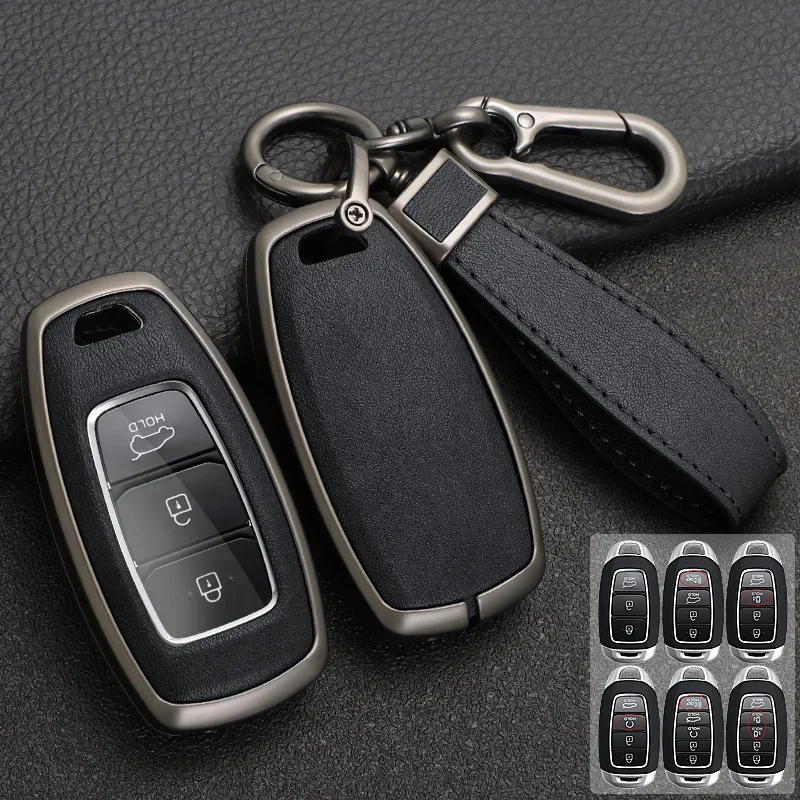 

Zinc Alloy + Leather Car Key Case Cover Shell For Hyundai I20 I30 IX35 IX25 Elantra Grandeur Accent Azera Sonata Palisade Kona