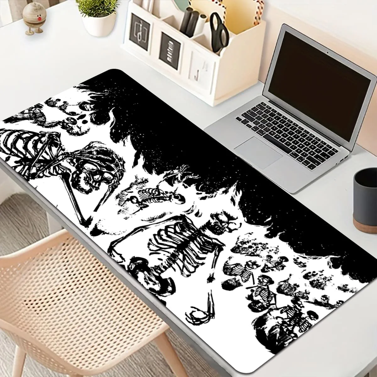 

1pc Black White Skull Flame Mouse Pad - Non-Slip Rubber | Ideal for Office Home Decor | Gothic Dark Art Design | Desk Accessory