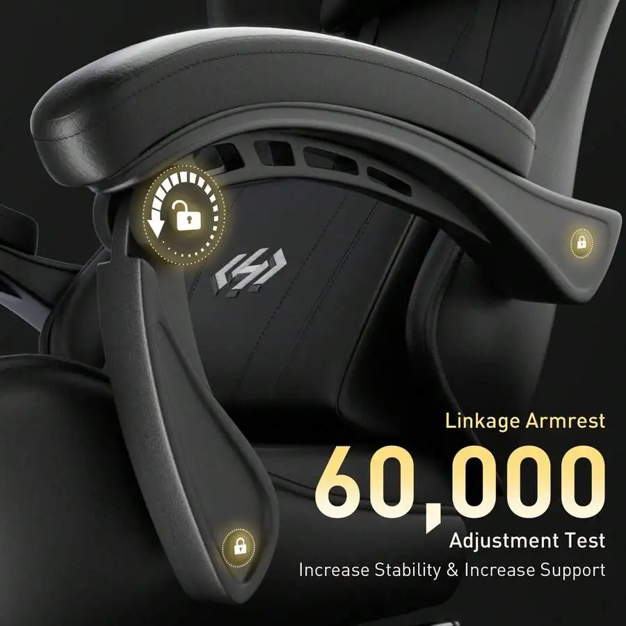 Gaming Chair, Ergonomic Computer Office Chair With Lumbar Support Footrest Headrest, Adjustable Height & Backrest Angle Video Gamer Chair, PU Leather, 360° Swivel, Adult,Black view 3