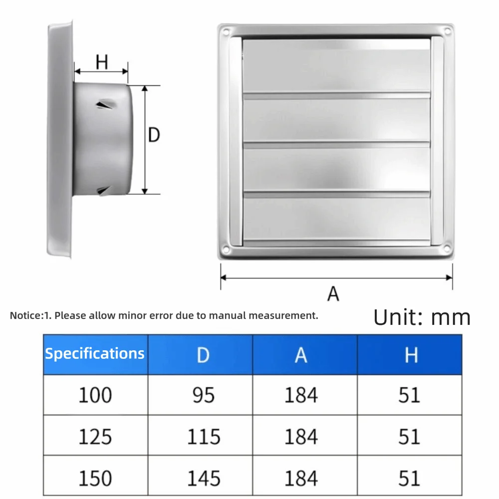 Vent Systems Stainless Steel Air Vent Duct Grill Square 100/125/150mm Ventilation Cover With Screen Extractor Vent image 6