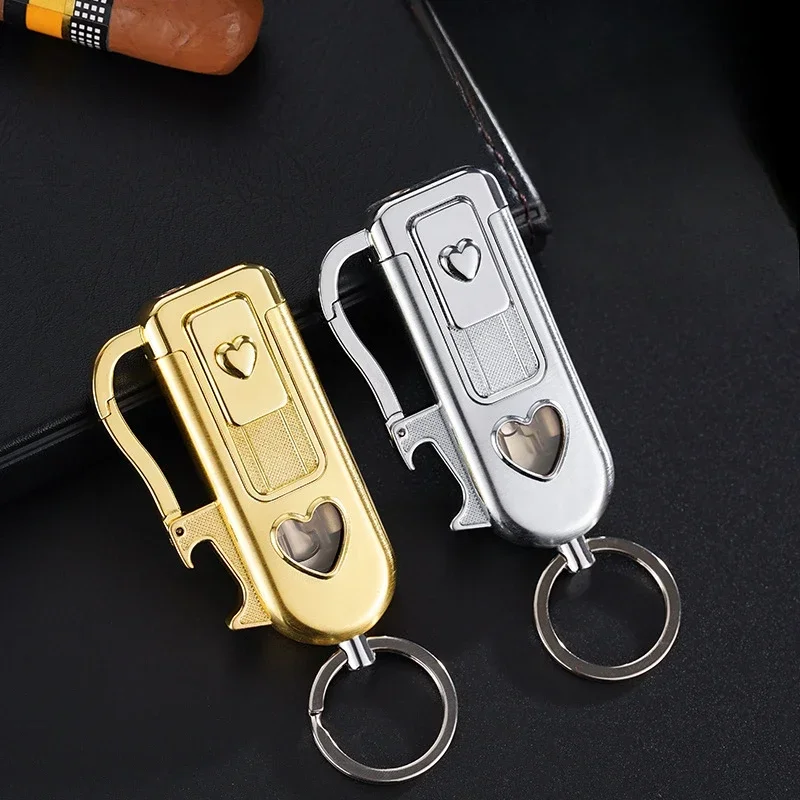 Multifunctional Portable Keychain Windproof Jet Green Flame Butane Gas Lighter Portable Bottle Opener Inflatable Lighters Gadget