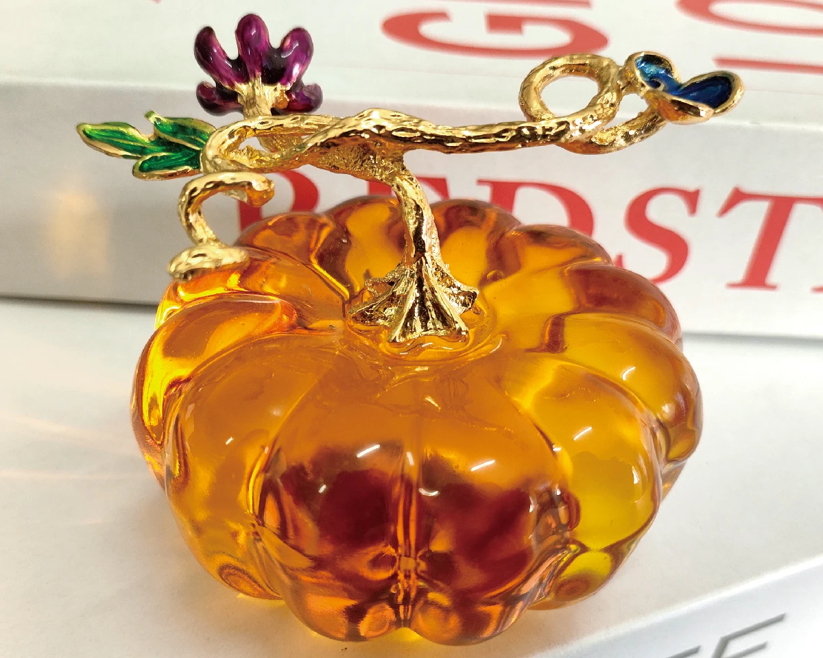 Colors Crystal Pumpkin Paperweight with Diamond Natural Stone Glass Crafts Souvenir Home Decor Table Ornament Figurines Gift