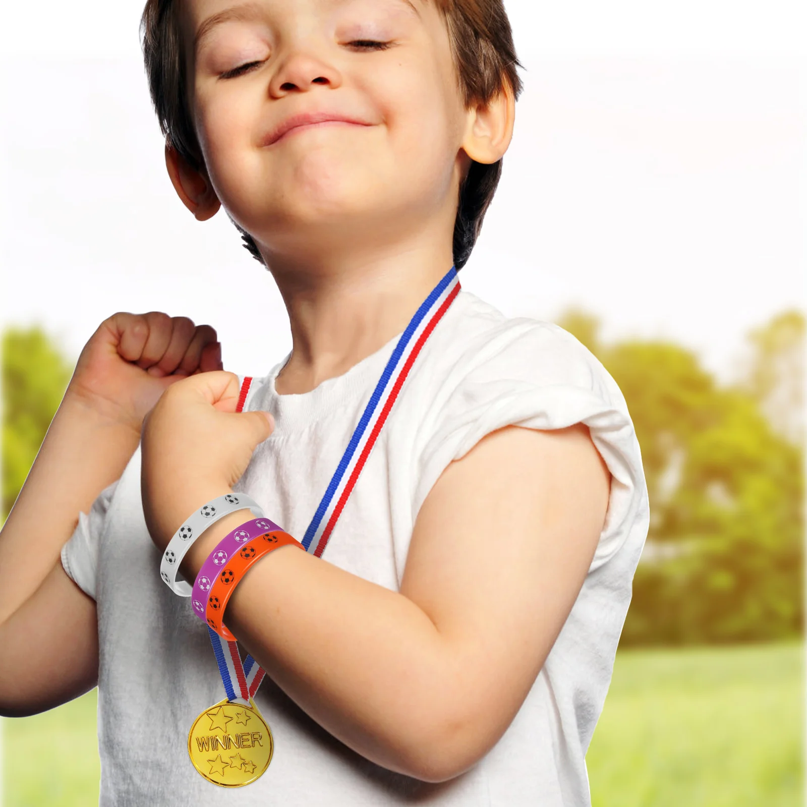 

10 Pcs Soccer Theme Party Favors Wristbands Keychains Medals Whistles Gifts for Soccer Lovers