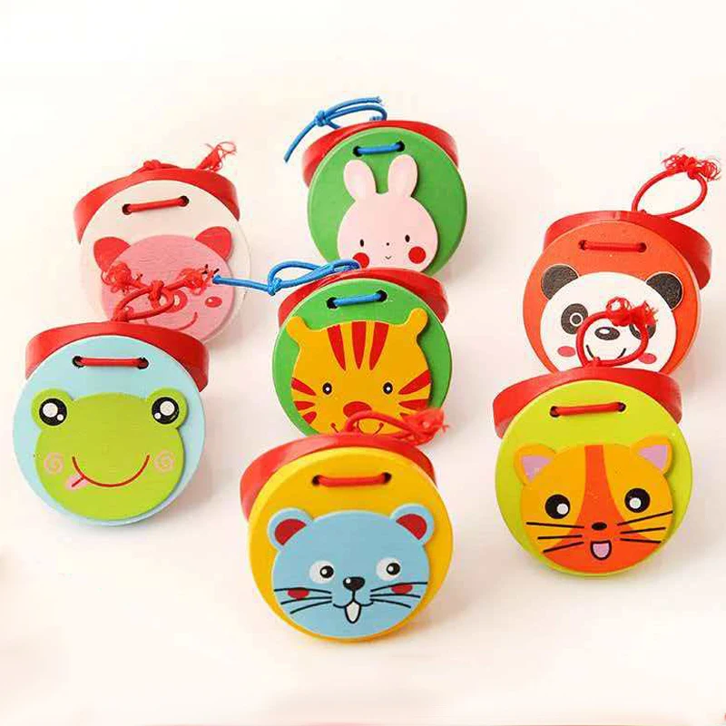 Castañuelas de madera con forma de animales, instrumentos musicales de percusión educativos, juguetes de aprendizaje temprano para niños y niñas, sonajeros para fiestas