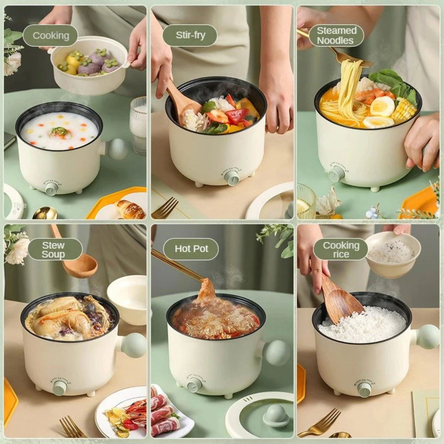 Универсальная двухслойная бытовая мультиварка с антипригарным покрытием — емкость 1,8 л, 600 Вт — идеально подходит для приготовления риса, горячей кастрюли и функций вока