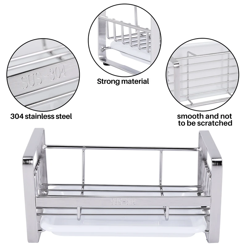 حامل صابون وإسفنج من الفولاذ المقاوم للصدأ لحوض المطبخ ، منظم صينية العلبة