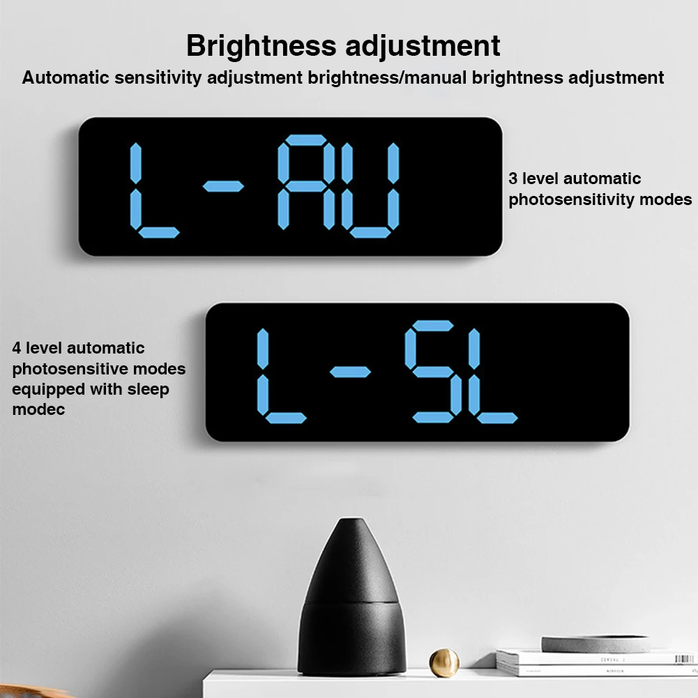 LED Rectangular Electronic Digital Alarm Clock Adjustable Brightness Colorful Font Creative Number Wall Clock For Bedroom Decor