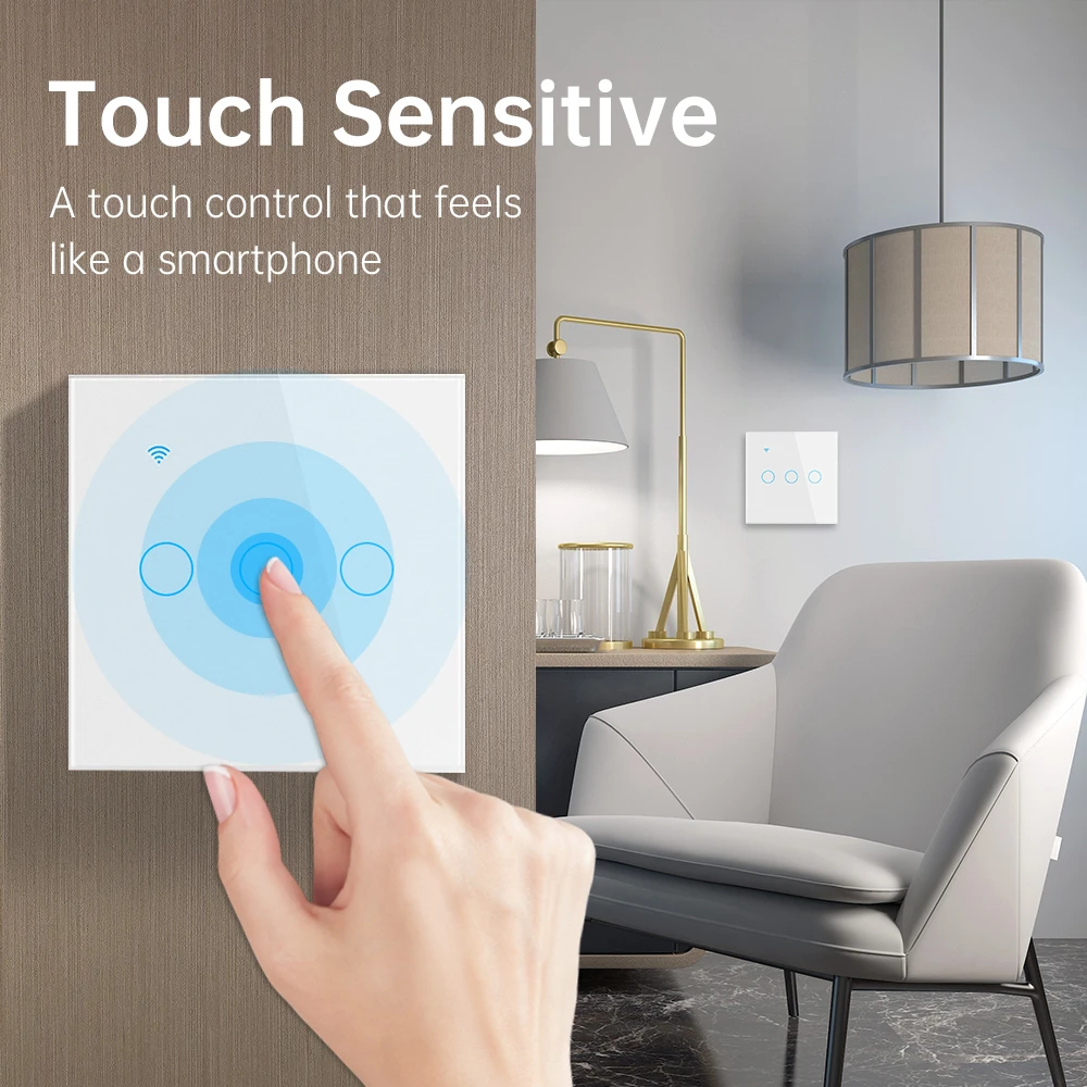Tuya Smart Wifi EU Touch Switch Glass Panel Touch Switch 2Way Stairs Wall Switch For Alexa Google Home Waterproof and Fireproof