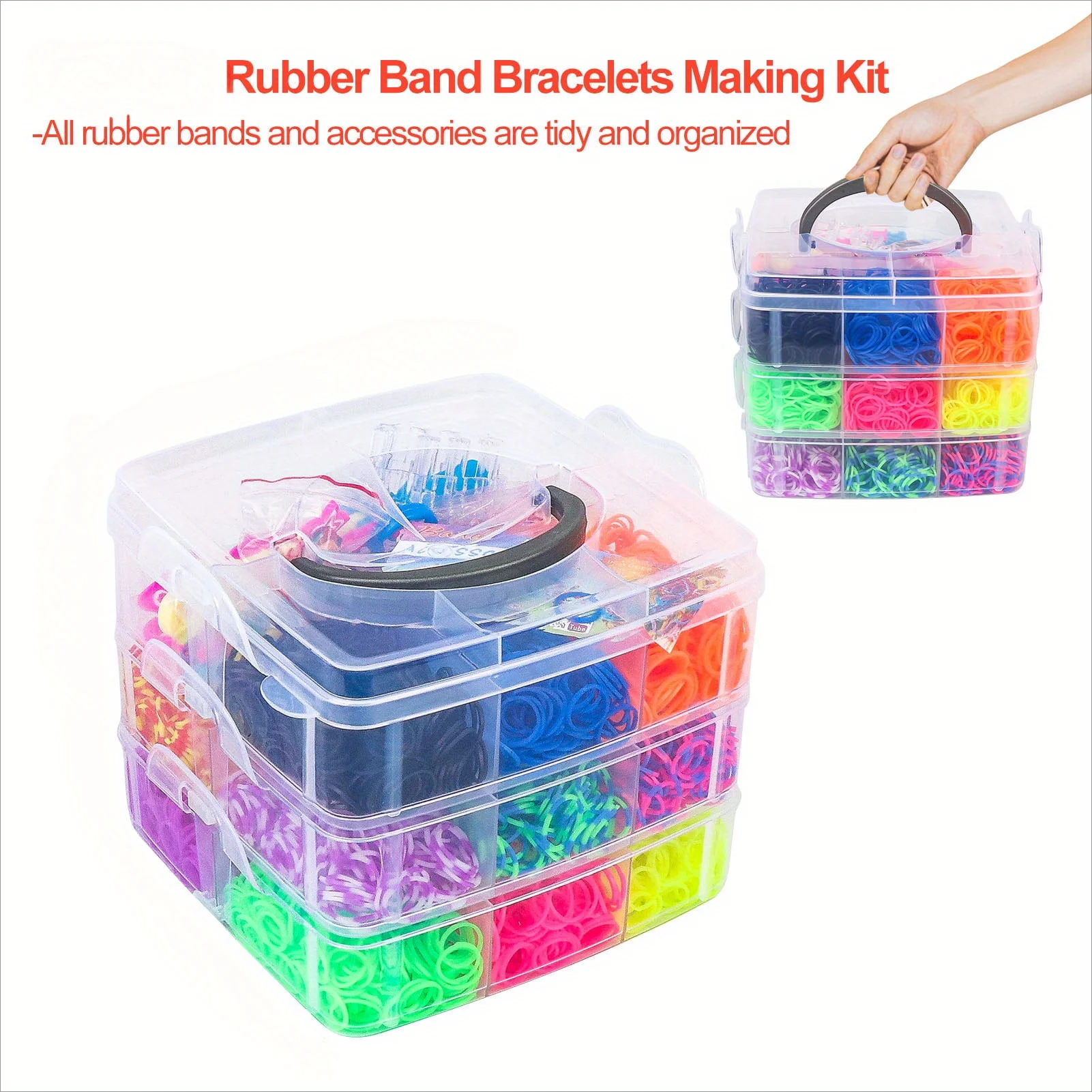 4500 stuks Loom Bands Kit met opbergdoos en accessoires - 3-laags geweven armband maken set, DIY rubberen armband Kit Girs speelgoed
