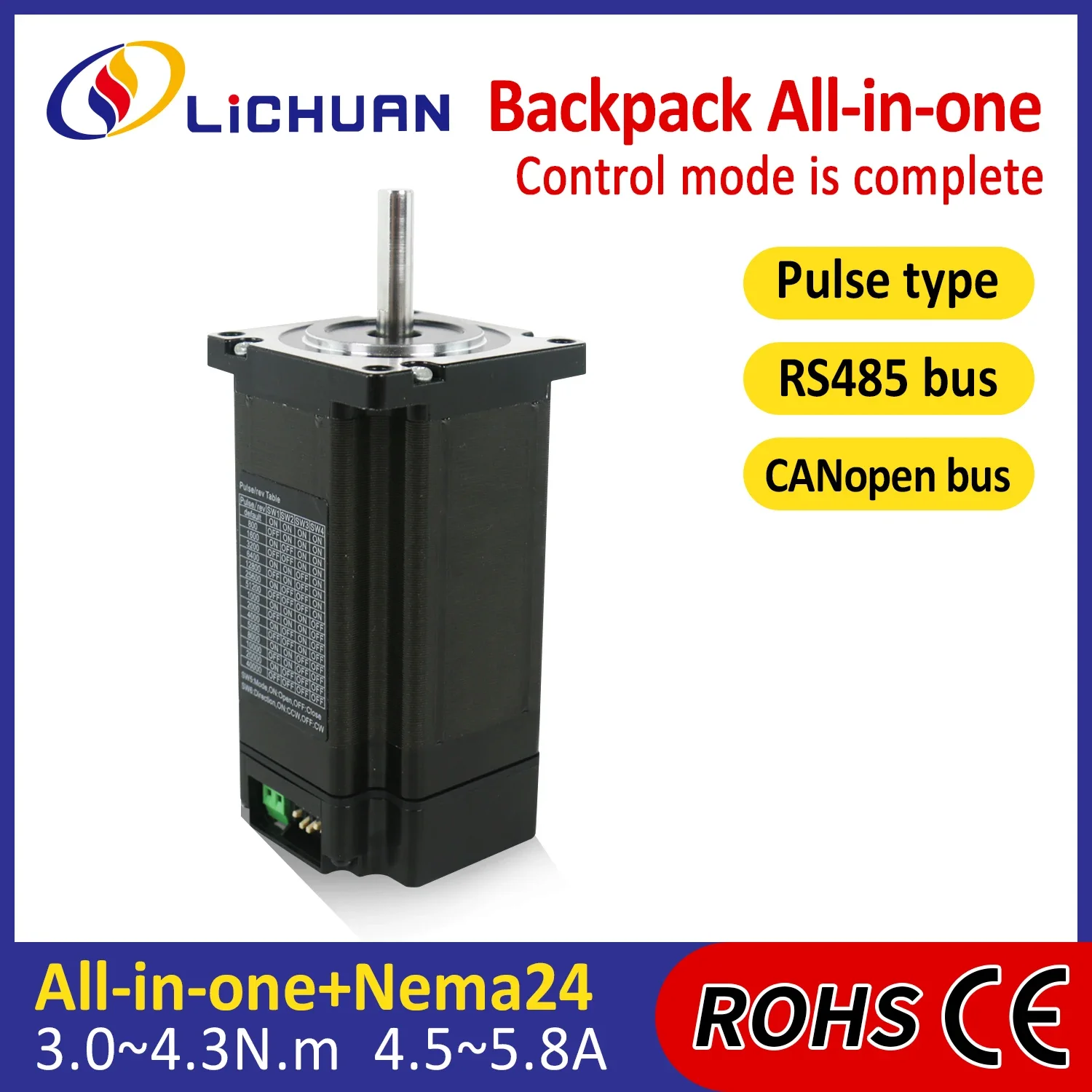 2026 Lichuan Pulse/RS485 1000PPR DC24~50V4.5/5/5.8A 3/3.8/4.3N.m 2Phase Nema24 Open Loop/Closed Loop Integrated Stepper Motors D