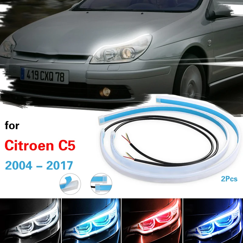 For Citroen C5 2004-2017 Daytime Running Light Strip Flexible Waterproof Led Signal Light Headlight DRL 12V Start-Scan Flow Lamp