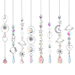 1pc Crystal Wind Chime Moon Sun Catcher Diamond Prisms Pendant Dream Catcher Rainbow Hanging Drop Home Garden Decor Windchime