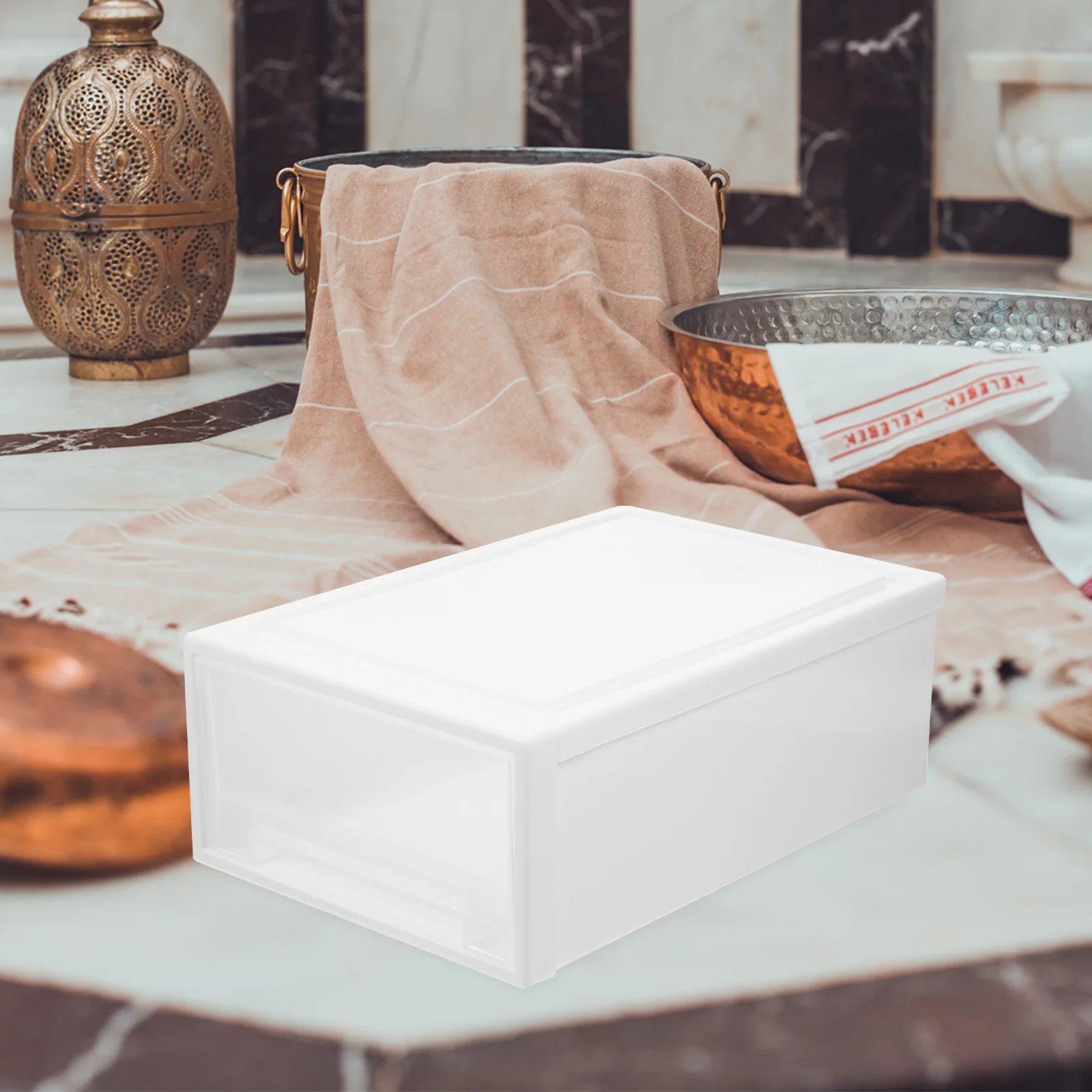 

1Pcs White Plastic Storage Box Drawer Style Underwear Container Large Capacity Storage Case Clothes Organizer Home Supply