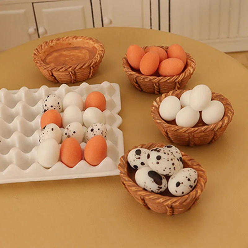 

1Set Dollhouse Simulation Miniature Basket Egg Creative Food Play Kitchen Shooting Props Scene Decoration