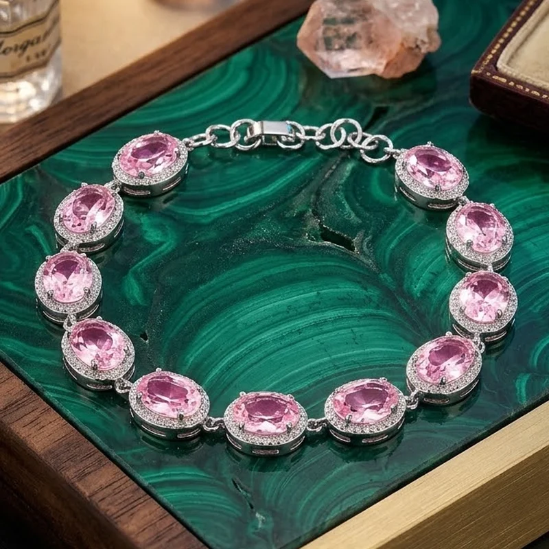 SheCrown 13x11mm 16.8g Created Green Amethyst Pink Kunzite Tourmaline Ruby Peridot CZ Women Silver Plated Bracelet 7.0-9.0inch