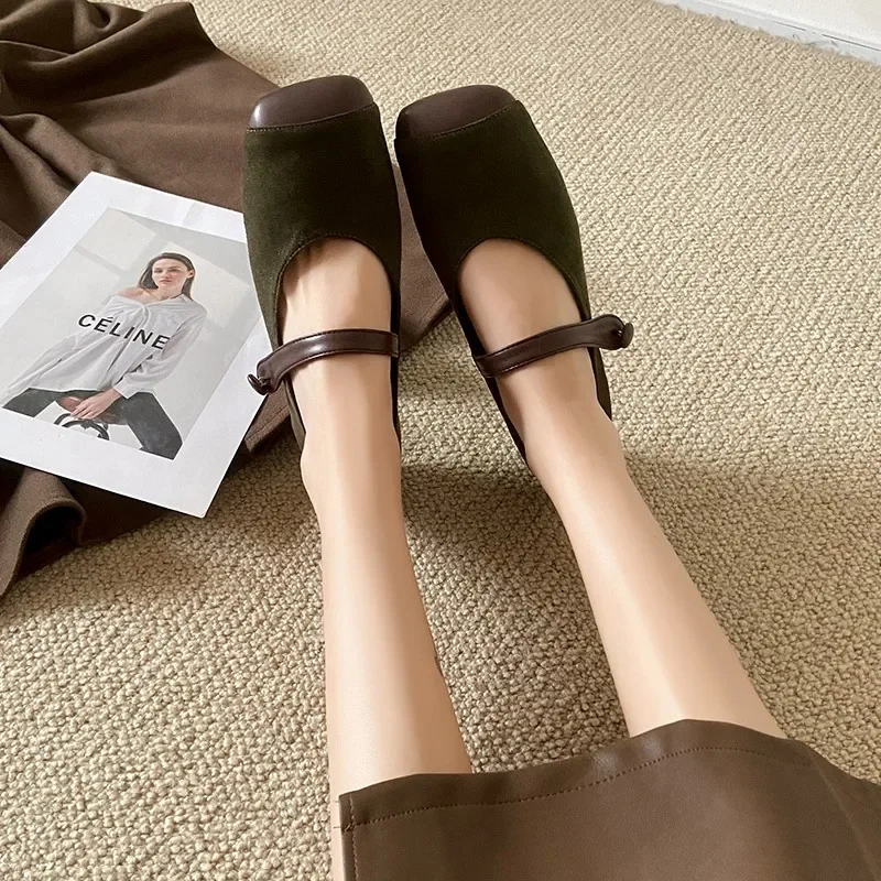 مصمم خمر الانزلاق على النساء ماري جين أحذية موضة ساحة تو أحذية الربيع فستان كاجوال الباليه الشقق المعاول