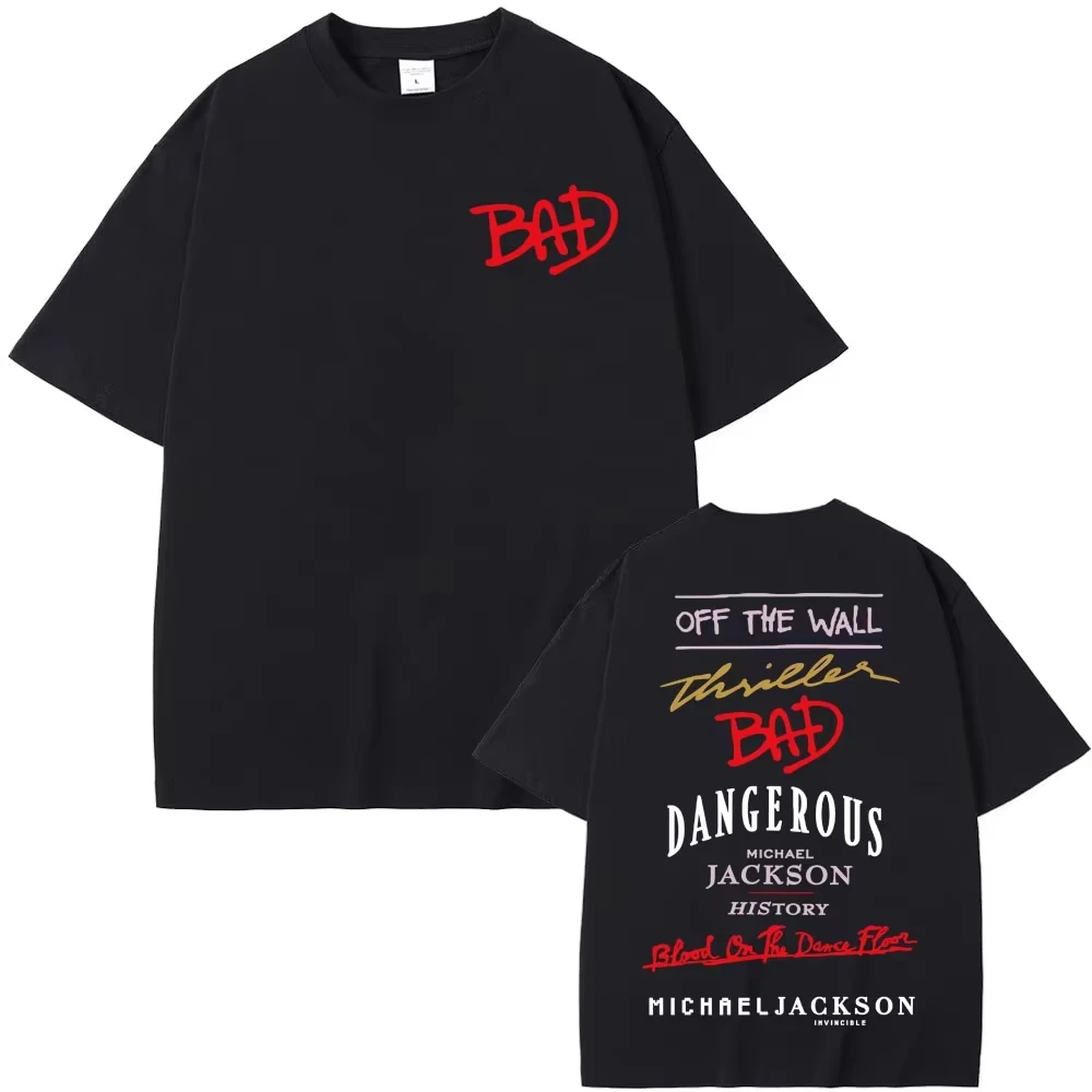Michael Jackson Album Print T-Shirt Men Black Crew Neck Short Sleeve 