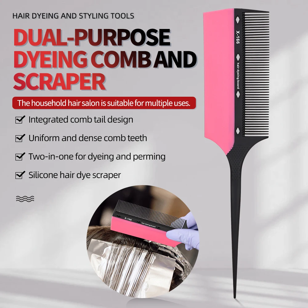 

2-in-1 Hair Dye Brush Comb Set Salon Gradient Coloring Tool Tail Comb for Precise Color Highlights Fine Tooth & Tip-Tail Styling
