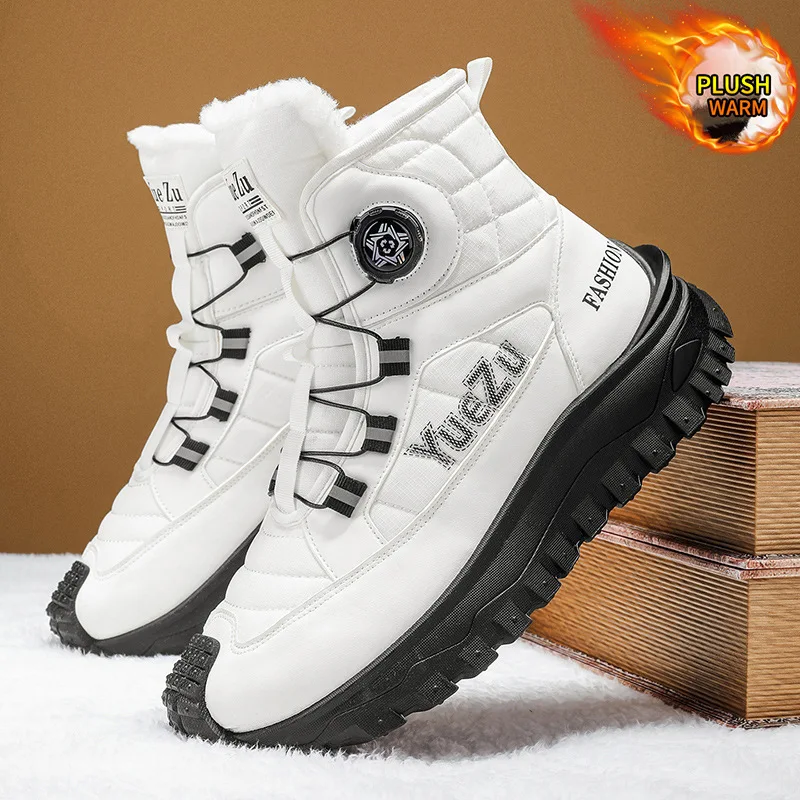 Big Size Men‘s Winter Snow Boots High Top Fleece Lined Warm Cotton Shoes Anti-Slip Durable Outdoor Waterproof Hiking Shoes